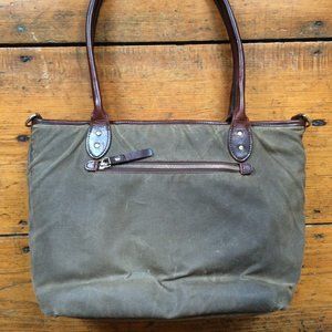 Olive Waxed Canvas Laptop Tote with Leather Detail